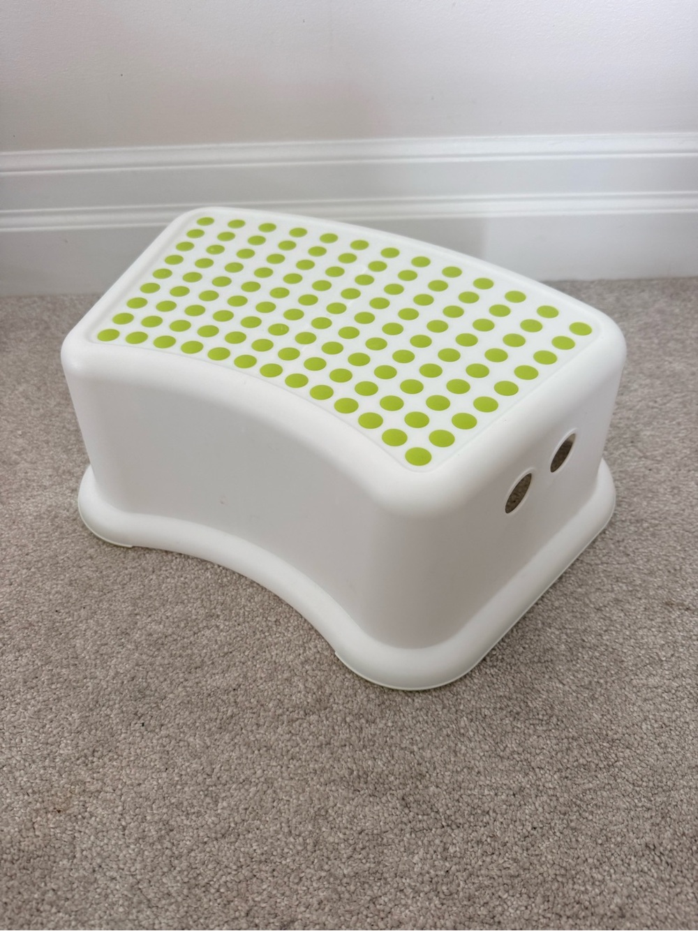 White IKEA Step Stool with Lime Green Non-Slip Top - Home Accent